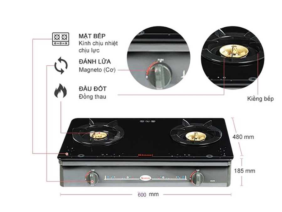 Bếp gas 6 tấc Rinnai RV-8611(GL-SP), Chén đồng có đầu hâm