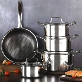 Bộ Nồi Chảo Chống Dính 3 Lớp Đáy Liền Inox 304 Fivestar Plus Blackcube FPB5007