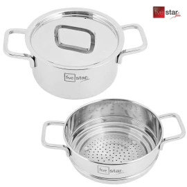 Bộ Nồi Xửng Inox 304 Thân Đúc Đáy Liền Fivestar Plus 20cm Vung Inox
