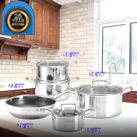Bộ Nồi Chảo Chống Dính 3 Lớp Đáy Liền Inox 304 Fivestar Plus Blackcube FPB5007