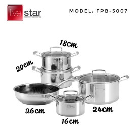 Bộ Nồi Chảo Chống Dính 3 Lớp Đáy Liền Inox 304 Fivestar Plus Blackcube FPB5007