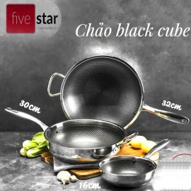 Chảo Sâu Lòng Chống Dính 3 Lớp Inox 304 Fivestar Blackcube 30cm Đáy Liền FPC30003