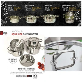 Bộ Nồi Xửng Inox 304 Thân Đúc Đáy Liền Fivestar Plus 20cm Vung Inox