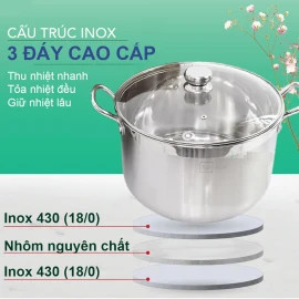 Nồi Luộc Gà Inox 3 Đáy Fivestar 36cm Dung Tích 20 Lít Dùng Bếp Từ Vung Kính