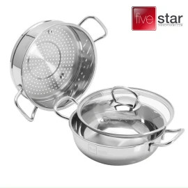 Nồi Kèm Xửng Hấp Inox 3 Đáy Cao Cấp Fivestar 20cm Vung Kính